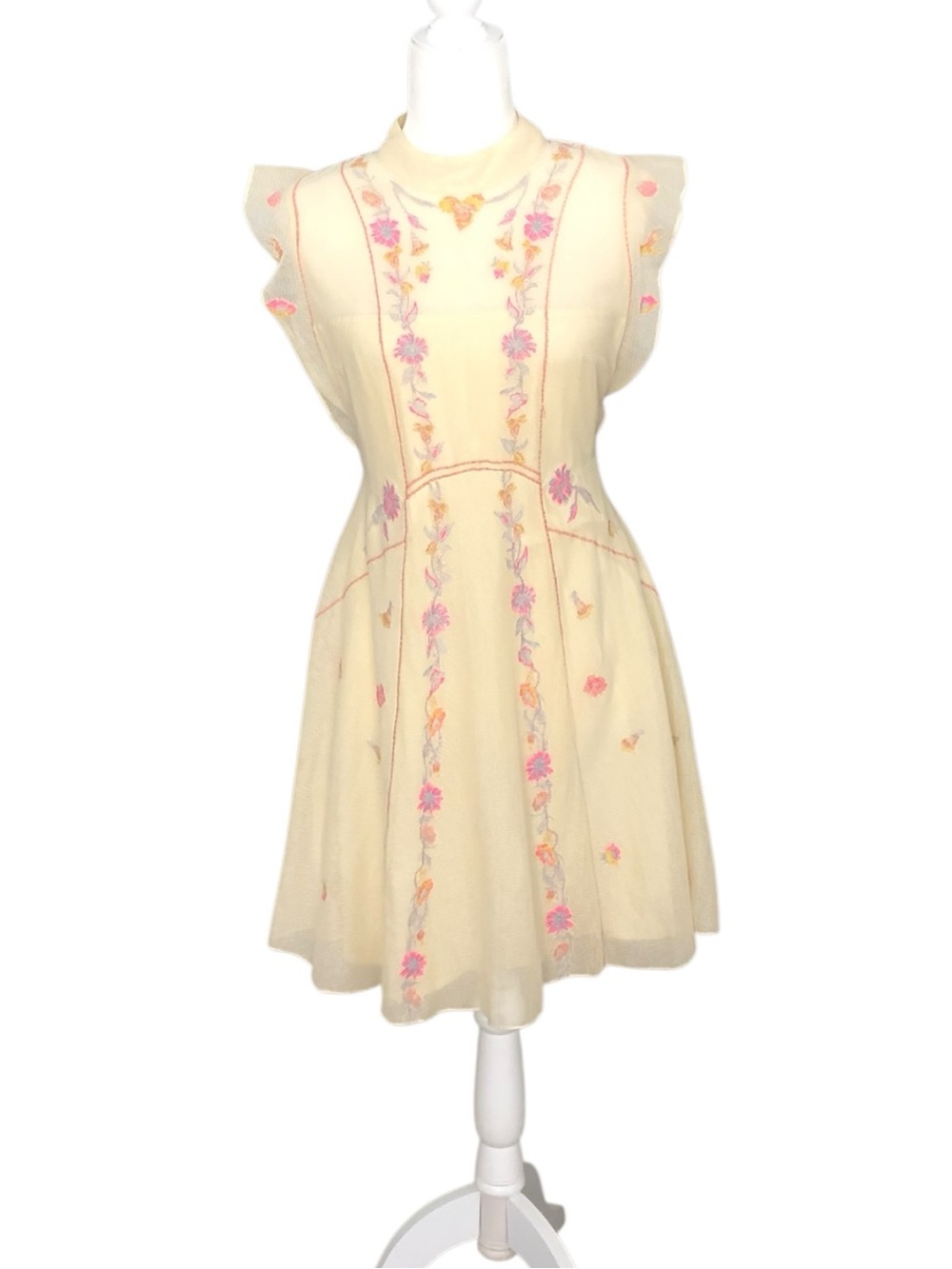 Free People Riviera Embroidered Illusion Mini Dress Size 4 - Picture 4 of 10